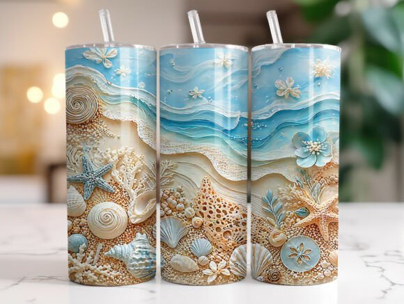 3D Beach Ocean Seashells Tumbler Wrap: A Fresh Design Asset for Modern Branding