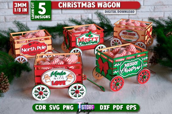 3D Christmas Wagon Laser Cut Bundle for Winter Amp Campaigns