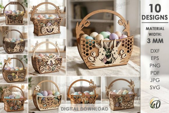 3D Easter Baskets Bundle Laser Cut for Seasonal Design Projects
