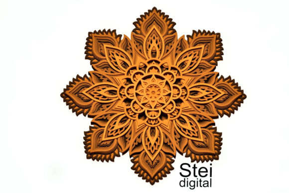 3D Layered Flower Mandala: A Versatile Laser-Cut Wall Decor Design Asset