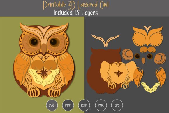 3D Layered Owl SVG: A Graphic Design Asset for Animal-Themed Projects
