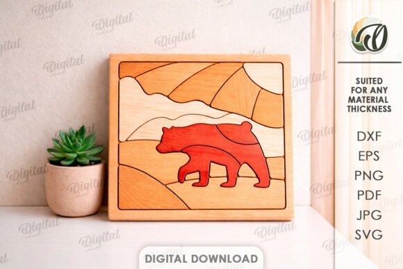 3D Mini Puzzle Bear SVG: A Laser-Cut Sign Design for Branding & Packaging