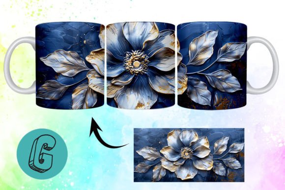 3D Oil Paint Gold Flower Mug Wrap 01: A Versatile Graphic for Handmade Creations