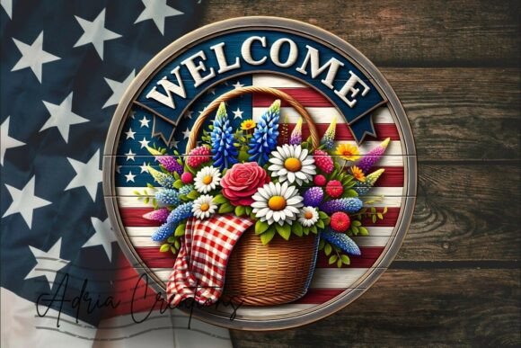 3D Patriotic Basket American Flag Sign for Crafts and Graphics