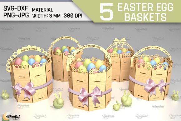 3D Round Easter Egg Basket Bundle SVG: A Festive Laser Cutting Asset for Spring Amp Campaigns