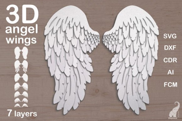 3D Shadow Box Angel Wings for Laser Cutting Wall Decor