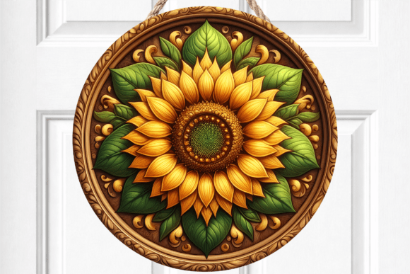 3D Sunflower Wood Relief Door Sign for Crafts and Graphics