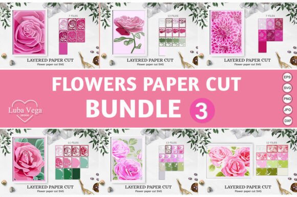 3D SVG Shadow Box Flower Bundle for Real Crafting Projects