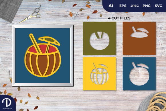 3D SVG Shadowbox Design: Coconut Water on the Beach