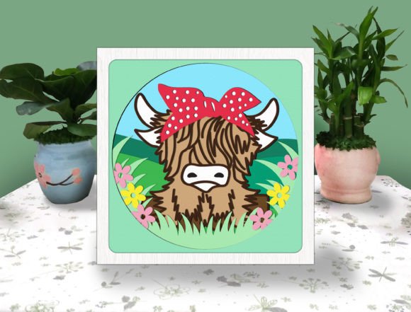 Baby Highland Cow Farm Bandana 3D SVG for Shadow Boxes