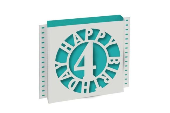 Birthday Shadow Box 3D Cutout Card for Age 4