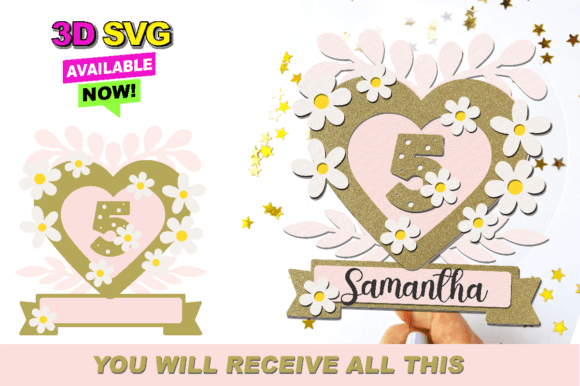 Boho Flowers Cake Topper 3D SVG: A Laser-Cut Design for Boutique Branding