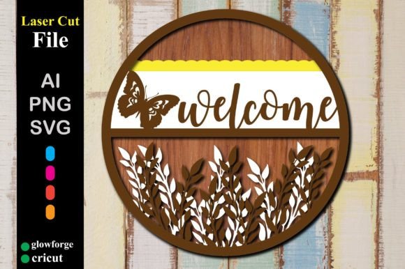 Butterfly Welcome Sign Decor 3D SVG for Laser Cutting