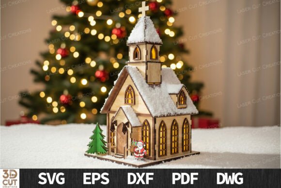 Christmas Wooden Church 3D SVG Laser Cut for Winter Amp Campaigns