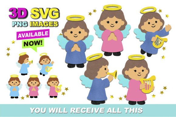 Cute Angels 3D SVG and Clipart for Christmas Projects