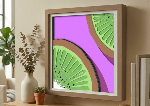Fresh Kiwi Fruit 3D Shadow Box: A Vibrant Design Asset for Creative Projects