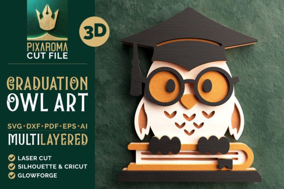 Graduation Owl 3D SVG for Laser Cutting Signs