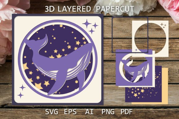 Layered Papercut Whale 3D SVG for Real-World Crafting