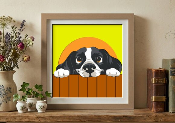 Peeking Dog Behind Fence 3D SVG Shadow Box for Creative Projects