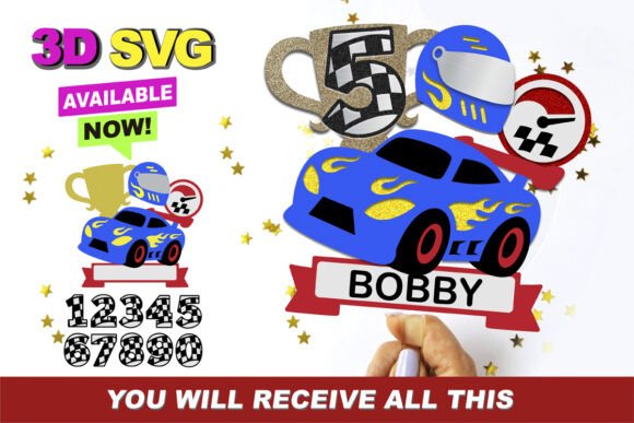 Race Cars Cake Topper 3D SVG: A Versatile Shapes Design for Crafters