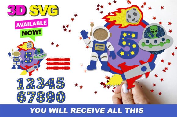 Space Ovni Cake Topper 3D SVG for Laser Cutting
