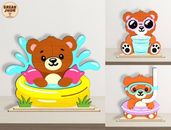 Summer Bear 3D Layered SVG Bundle: A Cuddly Laser Cutting Asset for Seasonal Branding
