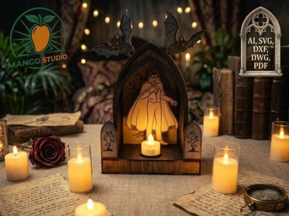 Vampire Gothic 3D Lantern SVG: A Laser Cutting Asset for Home Decor Content